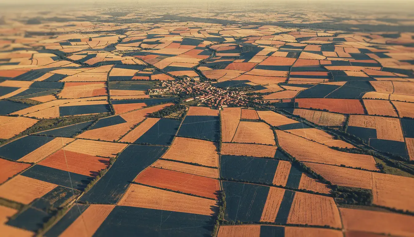 Vue aérienne terrain avec quadrillage cadastral